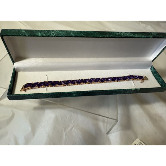 Suzanne Somers Sterling Silver Gold Tone Purple CZ Tennis Bracelet 7.3" w/Box - Picture 1 of 16